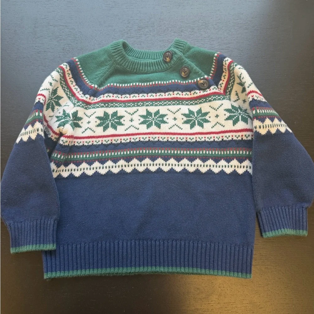 Gymboree Green & Navy Fair Isle Crewneck Sweater